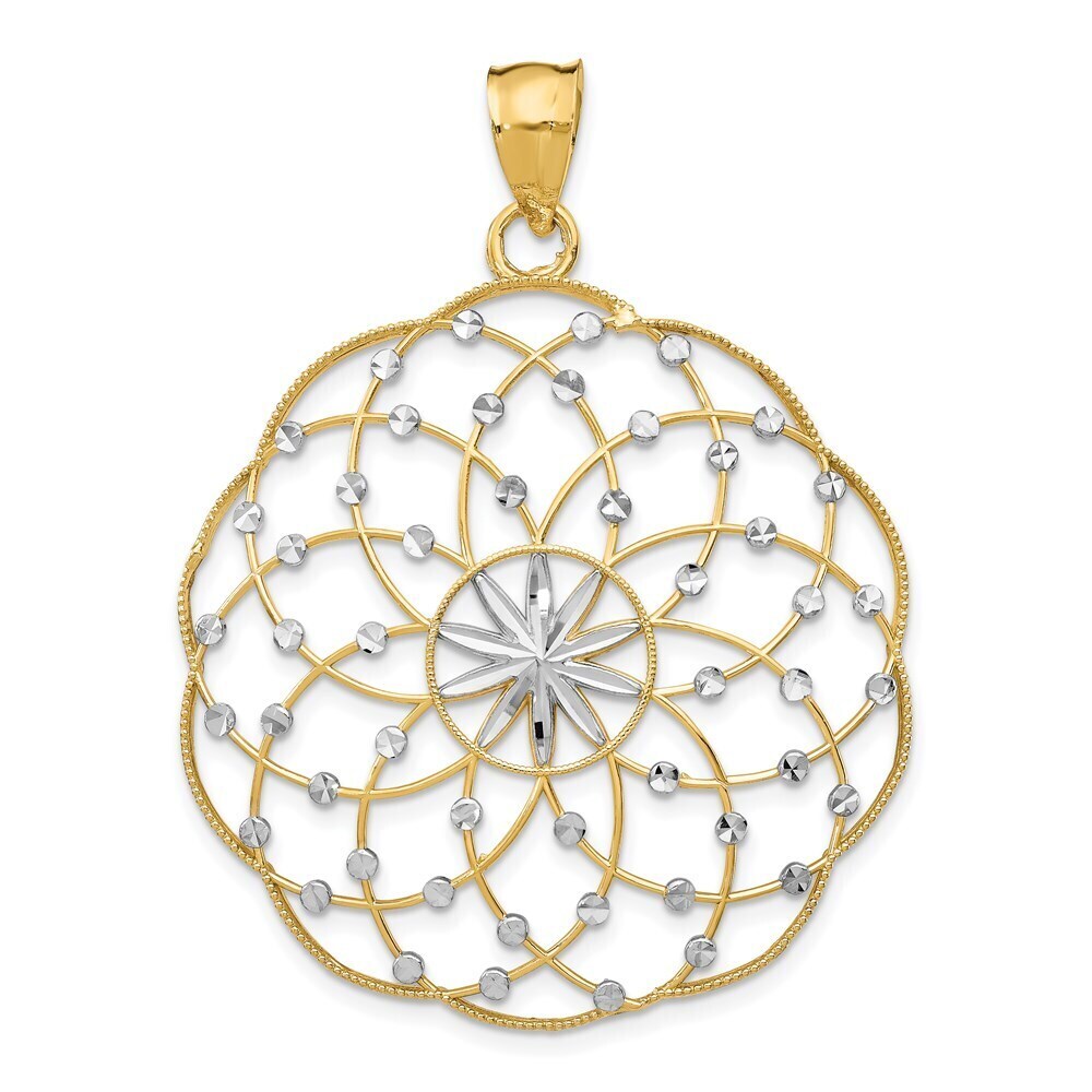 14k Yellow Gold Rhodium Diamond Cut Sphere Pendant